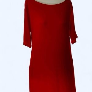 Red Long Dress with Slit Short Sleeves S